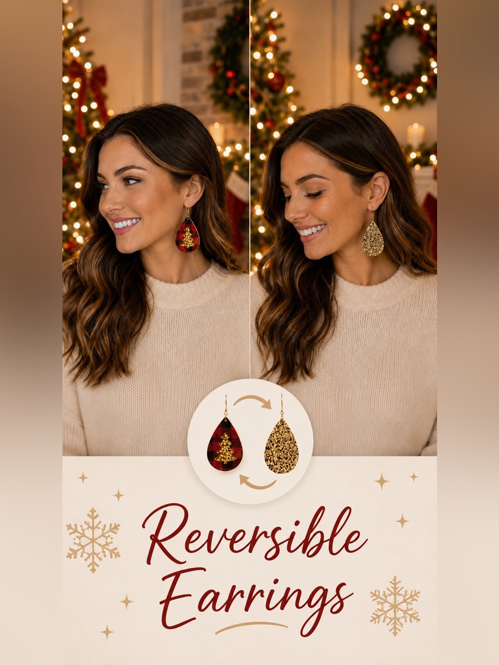 Buffalo Plaid Christmas Tree Faux Leather Earrings
